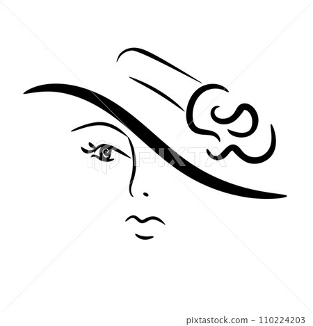 Outline of a woman, girl black and white. Minimalism. Vector clipart Outline of a woman, girl black and white. Minimalism. Vector clipart 110224203