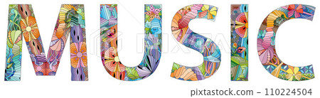 Word MUSIC. Vector decorative zentangle object for any purpose Word MUSIC. Vector decorative zentangle object for any purpose 110224504