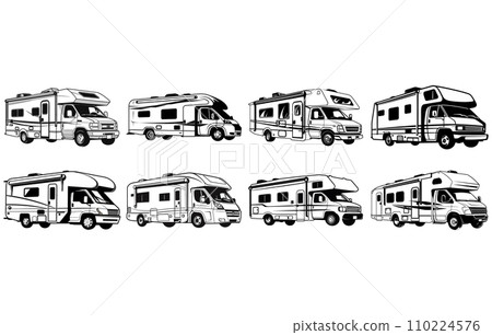 camper van caravan motor home vector Silhouette, motor home silhouette 110224576