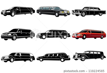 Limousine silhouette on white background.Car icon. Limousine. Black silhouette 110224585