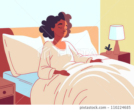 Bed Woman waking up still sleepy Can't get rid of fatigue 110224685