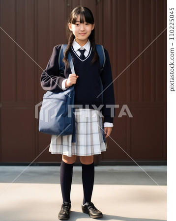 High school girl standing in front of school - Stock Illustration ...