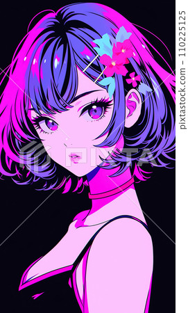 手绘赛博朋克风格漂亮可爱的卡通动漫女孩插画 手绘赛博朋克风格漂亮可爱的卡通动漫女孩插画 110225125