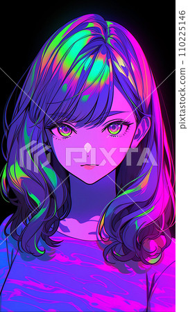 手绘赛博朋克风格漂亮可爱的卡通动漫女孩插画 110225146