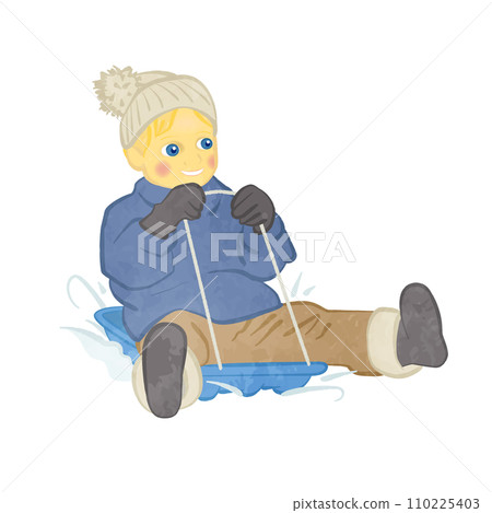可愛的男孩玩雪橇 01 110225403