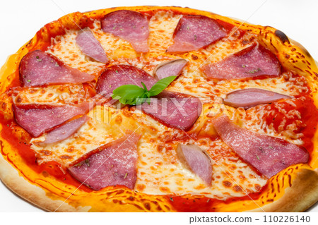 Pizza. Homemade pizza. Delicious pizza. Freshly made Italian margherita pizza with buffalo mozzarella and basil. Pizza with cheese, tomato sauce. Wood oven. World Pizza Day. February 9. 2024. 110226140
