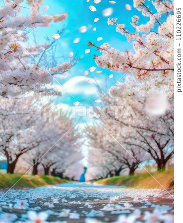 櫻花盛開,櫻花花瓣飄落,絢麗多彩 櫻花盛開,櫻花花瓣飄落,絢麗多彩 110226695