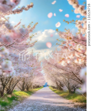 櫻花盛開,櫻花花瓣飄落,絢麗多彩 櫻花盛開,櫻花花瓣飄落,絢麗多彩 110226716