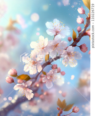 櫻花盛開，櫻花花瓣飄落，絢麗多彩 110226719