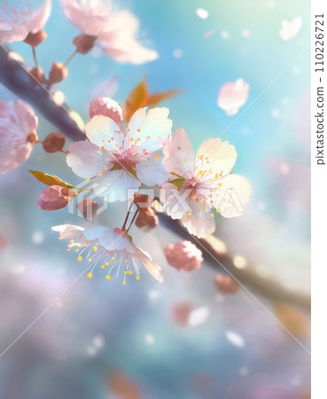 櫻花盛開,櫻花花瓣飄落,絢麗多彩 櫻花盛開,櫻花花瓣飄落,絢麗多彩 110226721