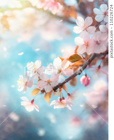 櫻花盛開，櫻花花瓣飄落，絢麗多彩 110226724