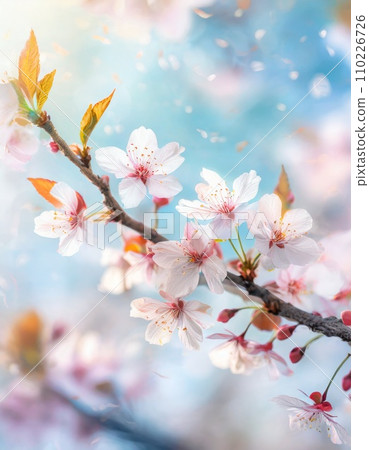 櫻花盛開,櫻花花瓣飄落,絢麗多彩 櫻花盛開,櫻花花瓣飄落,絢麗多彩 110226726