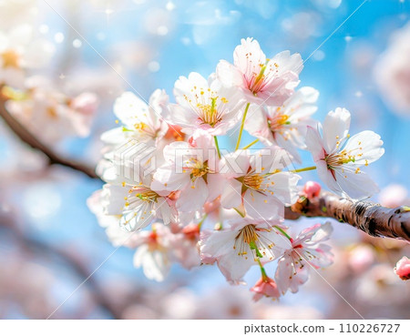 櫻花盛開,櫻花花瓣飄落,絢麗多彩 櫻花盛開,櫻花花瓣飄落,絢麗多彩 110226727