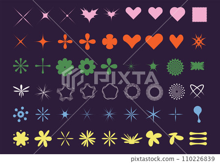 Geometric elements retro set. Collection of y2k abstract shapes for nostalgic design. 110226839