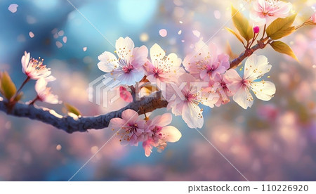 櫻花盛開,櫻花花瓣飄落,絢麗多彩 櫻花盛開,櫻花花瓣飄落,絢麗多彩 110226920