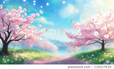 櫻花盛開，櫻花花瓣飄落，絢麗多彩 110227010