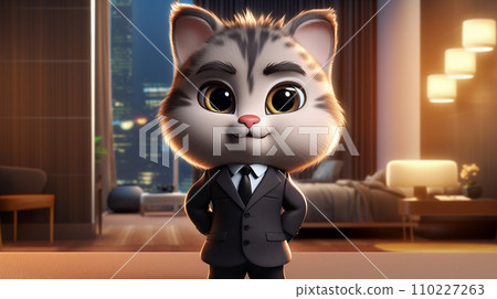 Cartoon cute cat illustration in suit Cartoon cute cat illustration in suit 110227263