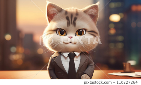 Cartoon cute cat illustration in suit Cartoon cute cat illustration in suit 110227264