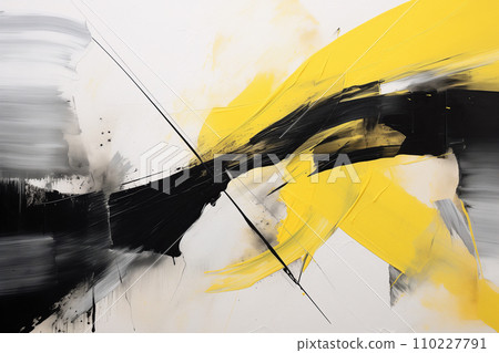 Abstract acrylic painting in yellow and black tone for background. Generative AI image. 110227791