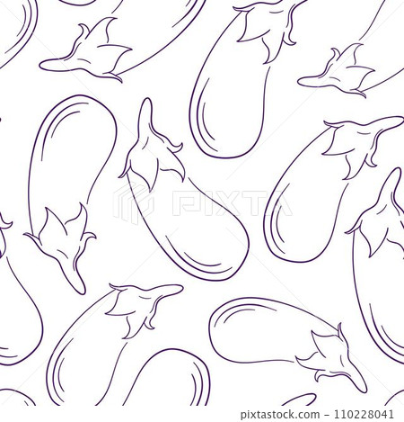 Eggplant line art seamless pattern. Vector illustration on a white background. 110228041