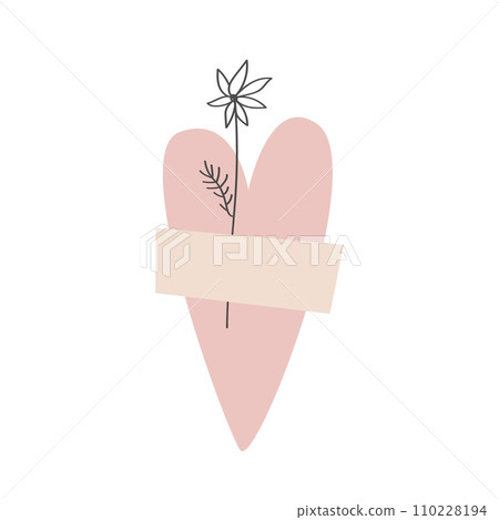 Heart taped with daisy flower isolated on white background. Healed and loved heart concept. Vector illustration. Heart taped with daisy flower isolated on white background. Healed and loved heart concept. Vector illustration. 110228194