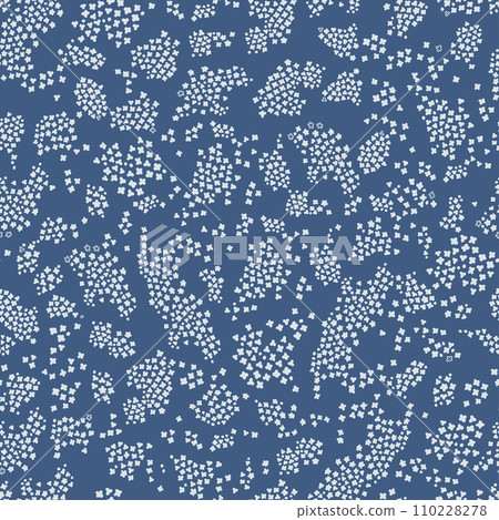 Blue seamless pattern with white floral silhouettes. Simple scattered repeat pattern 110228278