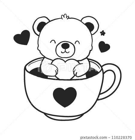 Cute bear in coffee cup line art vector illustration 110228370