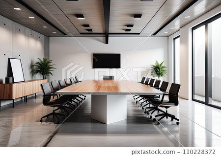 Modern corporate office interior with empty conference room Modern corporate office interior with empty conference room 110228372