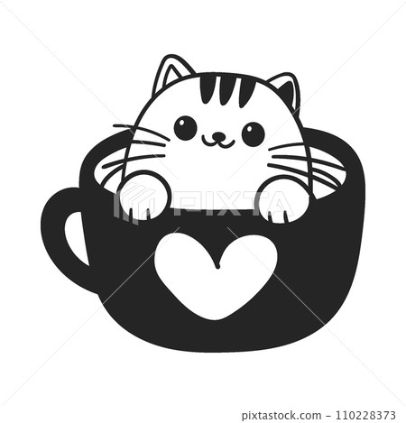 Cute cat in coffee cup line art vector illustration Cute cat in coffee cup line art vector illustration 110228373