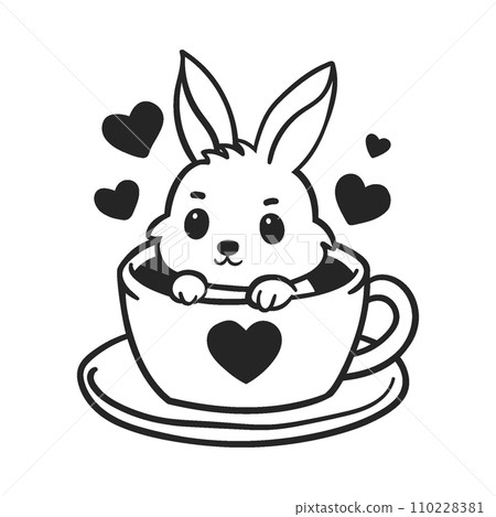 Cute rabbit in coffee cup line art vector illustration Cute rabbit in coffee cup line art vector illustration 110228381