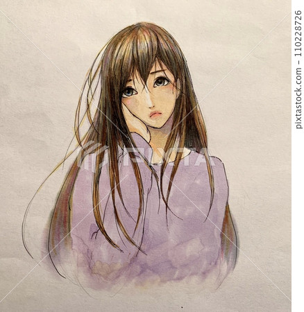 Front view of a woman making a troubled pose with her hand on her cheek 110228726