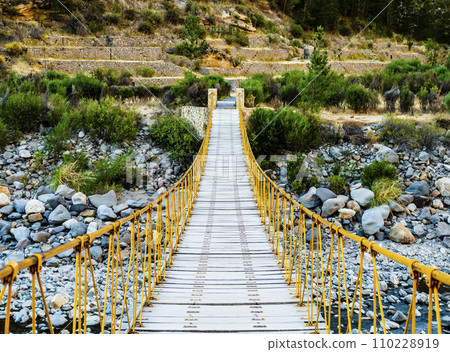 Impressive hanging bridge over Colca river in Chivay, Peru Impressive hanging bridge over Colca river in Chivay, Peru 110228919