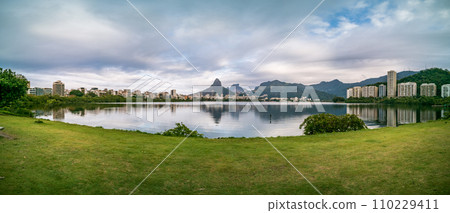 Panoramic View of Rio de Janeiro s Lagoon and Mountainous Skyline 110229411