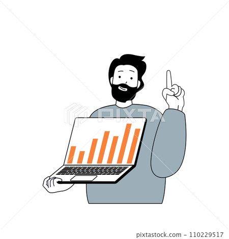 Business and finance concept with cartoon people in flat design for web. Man making revenue data analysis and getting financial growth. Vector illustration for social media banner, marketing material. Business and finance concept with cartoon people in flat design for web. Man making revenue data analysis and getting financial growth. Vector illustration for social media banner, marketing material. 110229517