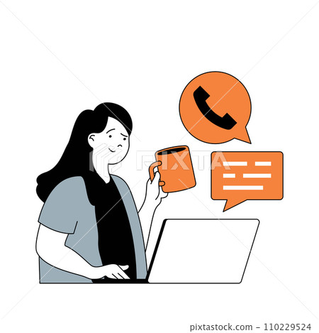 Business and finance concept with cartoon people in flat design for web. Businesswoman answering client call and communicating online. Vector illustration for social media banner, marketing material. 110229524