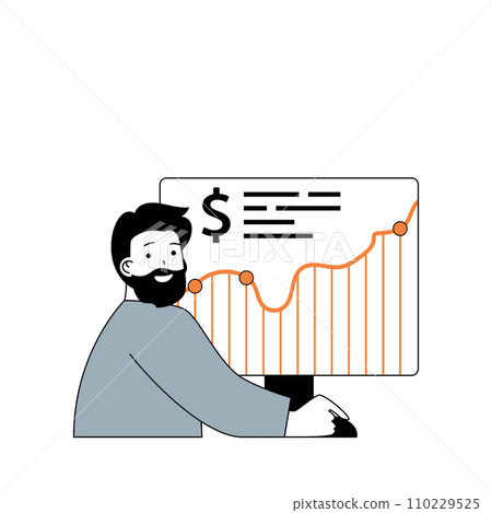 Business and finance concept with cartoon people in flat design for web. Businessman making investments in company and earns profit. Vector illustration for social media banner, marketing material. 110229525