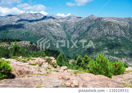 The viewpoint of Junceda, at an altitude of 915 meters, where entire valley of the Geres river can be seen, mountains on the background 110229531