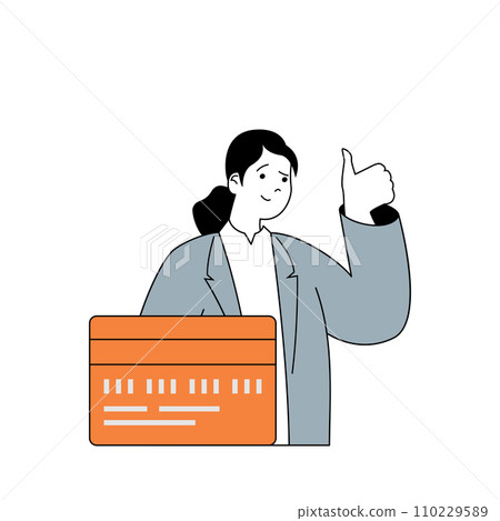 Business and finance concept with cartoon people in flat design for web. Woman with credit card making transaction and bank operations. Vector illustration for social media banner, marketing material. Business and finance concept with cartoon people in flat design for web. Woman with credit card making transaction and bank operations. Vector illustration for social media banner, marketing material. 110229589