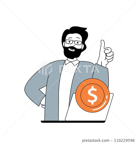 Business and finance concept with cartoon people in flat design for web. Businessman getting financial success and revenue growth. Vector illustration for social media banner, marketing material. Business and finance concept with cartoon people in flat design for web. Businessman getting financial success and revenue growth. Vector illustration for social media banner, marketing material. 110229596