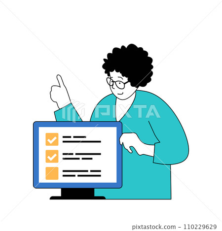 Social media concept with cartoon people in flat design for web. Woman filling online profile information in list for networking. Vector illustration for social media banner, marketing material. Social media concept with cartoon people in flat design for web. Woman filling online profile information in list for networking. Vector illustration for social media banner, marketing material. 110229629
