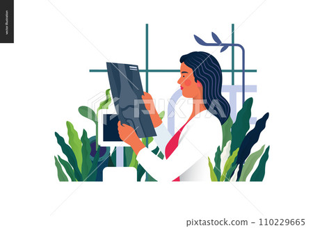Medical tests template - x-ray test - modern flat vector concept digital illustration of x-ray image - a doctor looking at the radiograph , in the medical office or laboratory Medical tests template - x-ray test - modern flat vector concept digital illustration of x-ray image - a doctor looking at the radiograph , in the medical office or laboratory 110229665