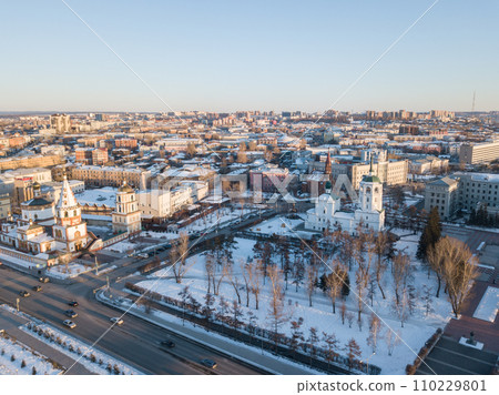 Aerial view of Irkutsk cityscape one of the largest cities in Siberia, Russia.  110229801