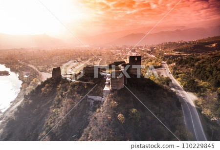 beautiful sunset view of an old fortress ruins on Kutaisi hill w 110229845
