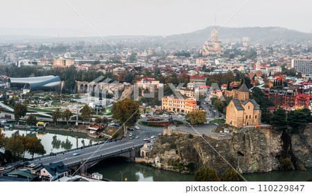 amazing Tbilisi cityscape with river amazing Tbilisi cityscape with river 110229847