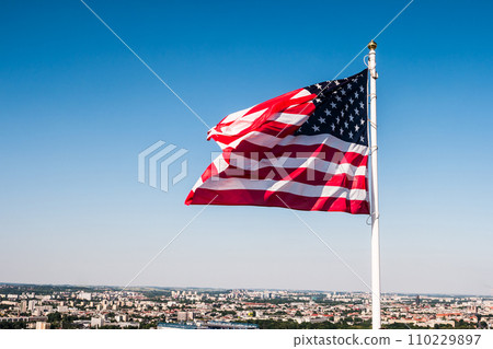 american flag waving in the sky 110229897