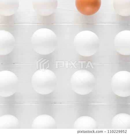 eggs on a wooden table 110229952