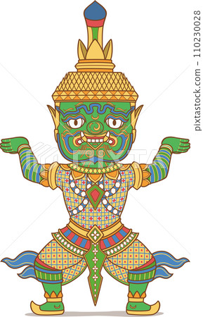 Cartoon illustration of Thai giant-bearer. Thai giant in bearing pose. 110230028