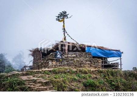 View of old chalet on plain, Annapurna track 110230136