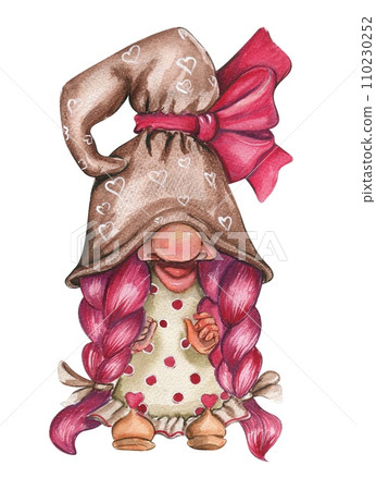 Valentines Nordic gnomes, Scandinavian gnomes. Cute valentine's day postcard. Watercolor elements for birthday, cake, holiday celebration design, posters, greetings card, invitation. Valentines Nordic gnomes, Scandinavian gnomes. Cute valentine's day postcard. Watercolor elements for birthday, cake, holiday celebration design, posters, greetings card, invitation. 110230252