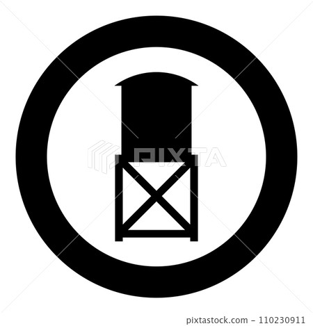 Water tower elevated industrial construction tank icon in circle round black color vector illustration image solid outline style Water tower elevated industrial construction tank icon in circle round black color vector illustration image solid outline style 110230911